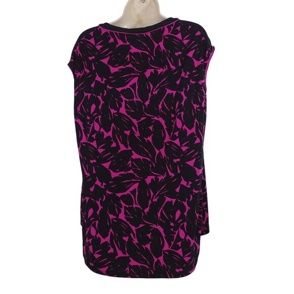 Worthington Black Purple Floral Print Top Women Size L Side Slits Work Casual - Picture 4 of 9